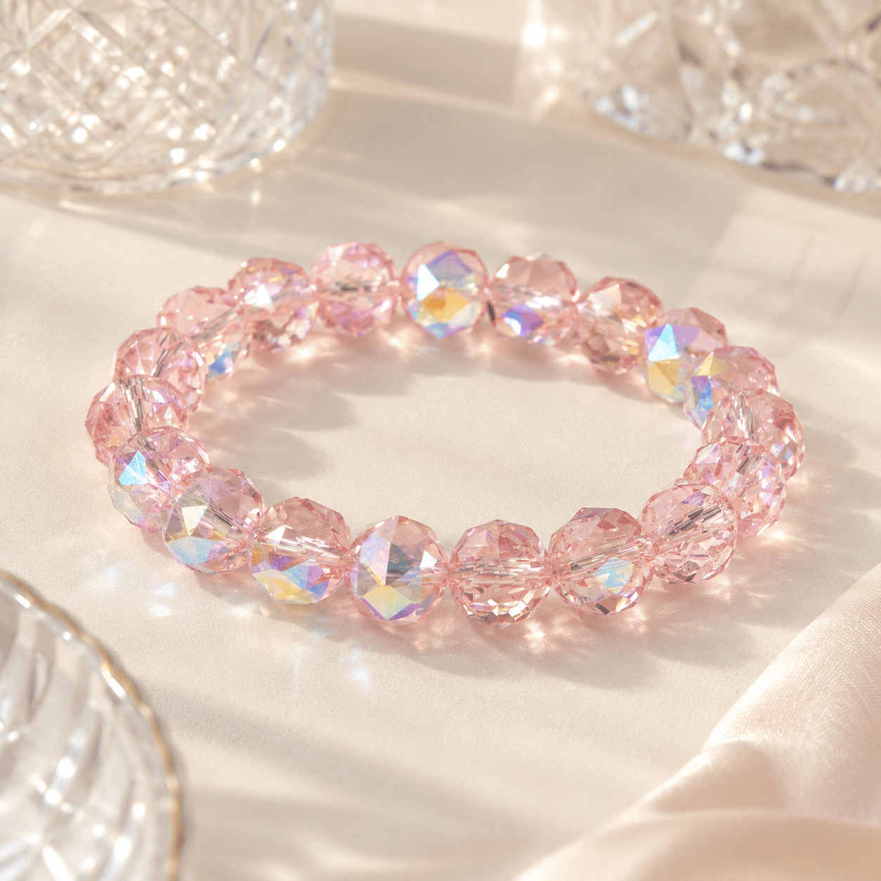 Sparkling Pink Austrian Crystal Stretch Bracelet, Romantic Gift